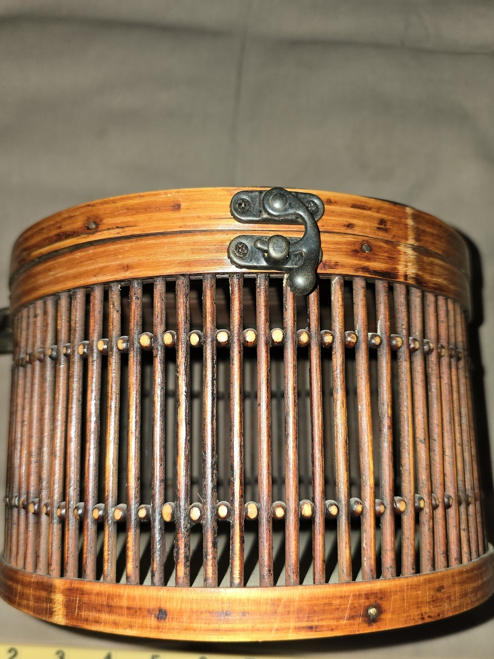 Handcrafted Brown Bamboo Accent Basket with Metal Latch